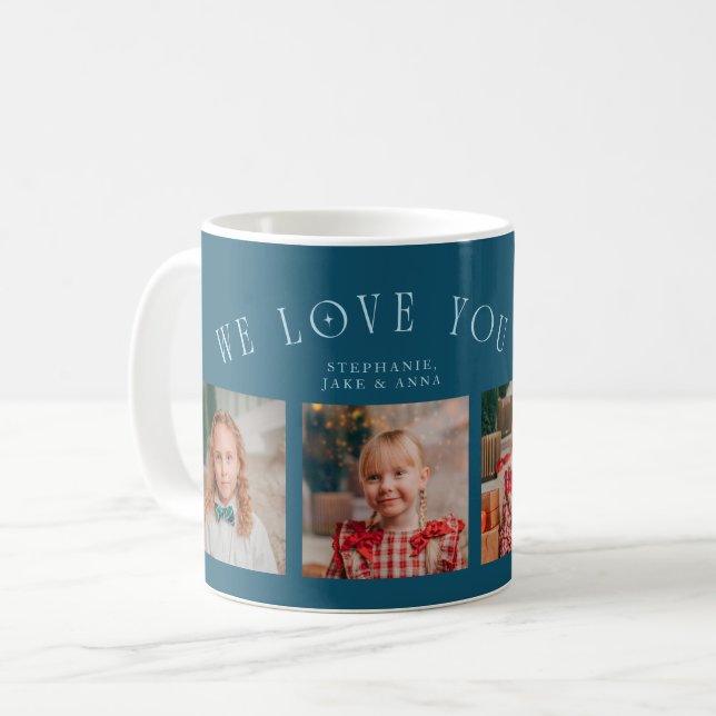 We Love You Grandpa 4-Photo Teal Kaffemugg (Framsida vänster)