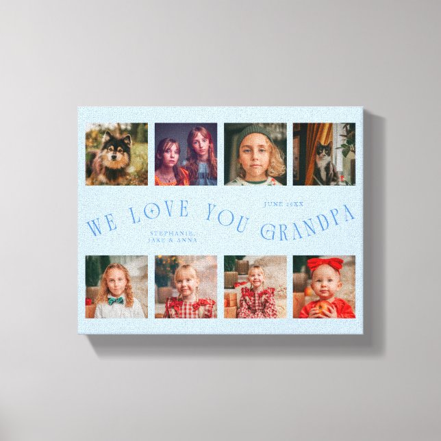 We Love You Grandpa | 8 Photo Grid Icy Blue Canvastryck (Framsida)