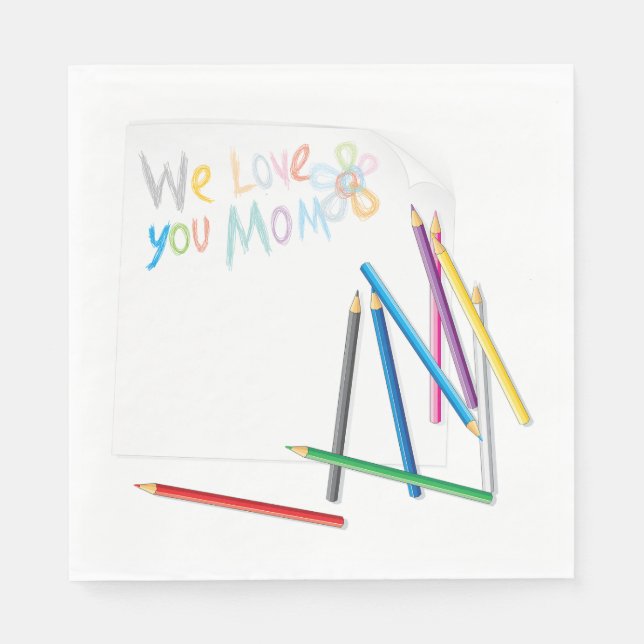 We Love You Mom Hand-Drawn Crayon Art Pappersservett (Framsidan)