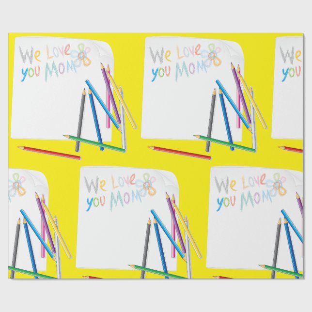 We Love You Mom Hand-Drawn Crayon Art Presentpapper (Platt)