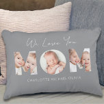 We Love You Mom Photo  Prydnadskudde<br><div class="desc">This charming photo keepsake pillow is decorated with family photos in the shape of "MOM" and says,  "We Love You."  Easily customizable with your photos and children's names.</div>