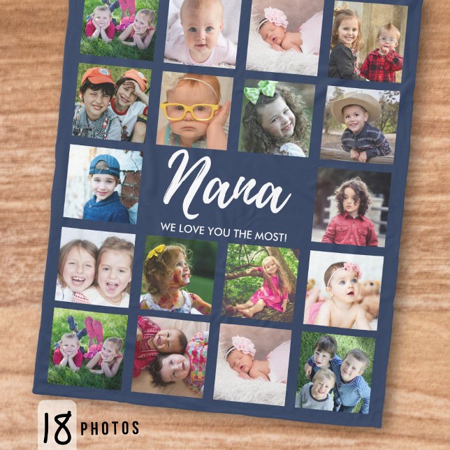 We Love You Nana Grandkids 18 Photo Collage Blue Fleecefilt (Skapare uppladdad)