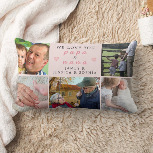 We Love You Papa & Nana – Custom Grandkids Pillow Lumbarkudde (Filt)