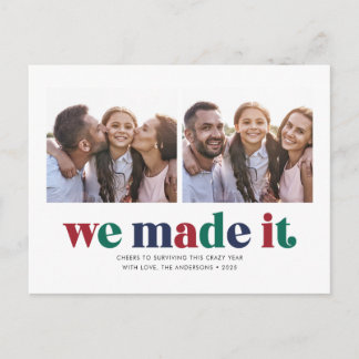 We Made It Two Photo Christmas Holiday Postcard Helg Vykort