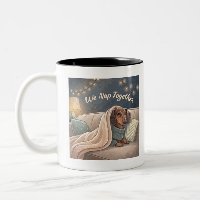 We Nap Together – Cozy Dachshund Mug for Dog Lover Två-Tonad Mugg (Vänster)