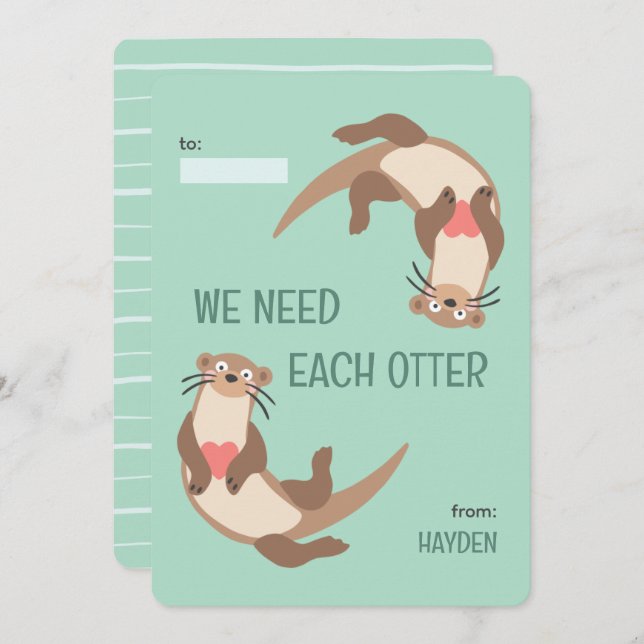 We need each otter classroom valentine's day card julkort (Fram/baksida)