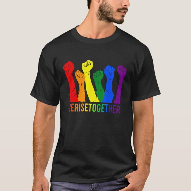 We Rise Together LGBT Gay Pride Support LGBTQ T Shirt (Framsida)