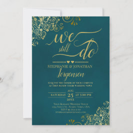 We Still Do Elegant Dark Teal & Gold Vow Renewal Inbjudningar