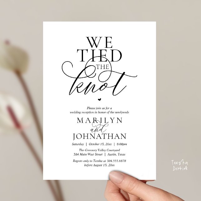 We Tied The Knot, Modern Classy Wedding Reception Inbjudningar (We Tied The Knot, Modern Classy Wedding Reception Dinner brunch Invitation Card in Black and white)