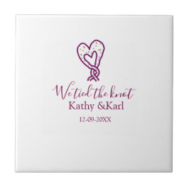 We tied the knot pink heart knots name date romant kakelplatta