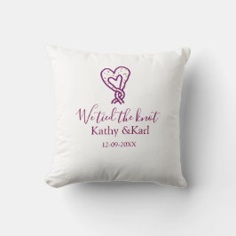 We tied the knot pink heart knots name date romant kudde