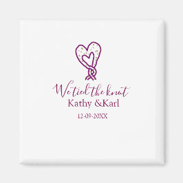 We tied the knot pink heart knots name date romant magnet