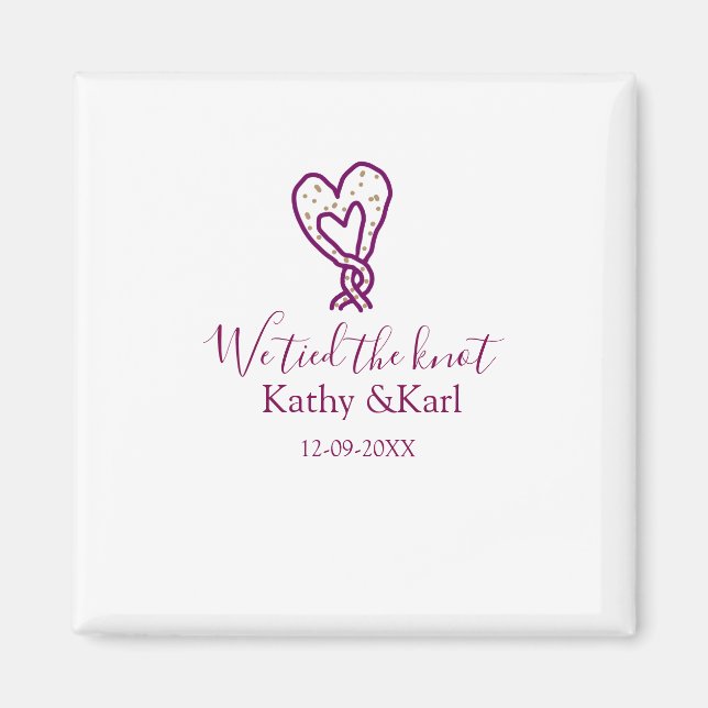 We tied the knot pink heart knots name date romant magnet (Framsidan)