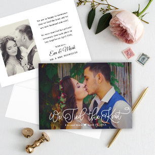 We Tied the Knot White Script Wedding Photo Meddelande