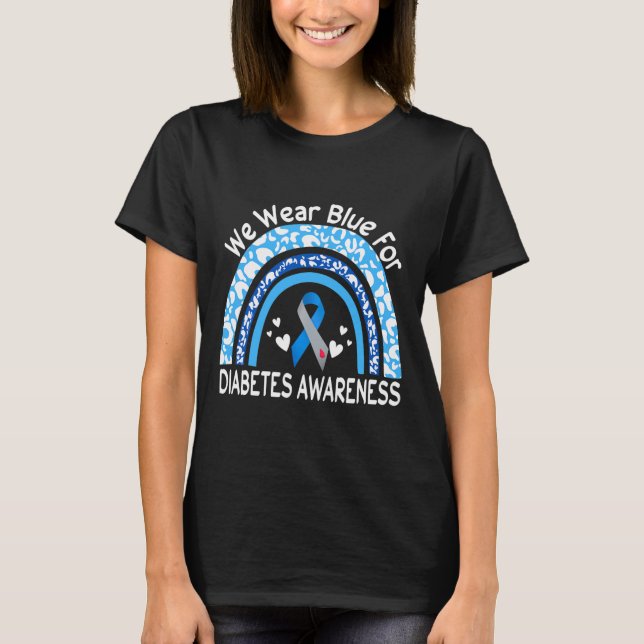 We Wear Blue For Diabetes Awareness Rainbow Leopar T Shirt (Framsida)