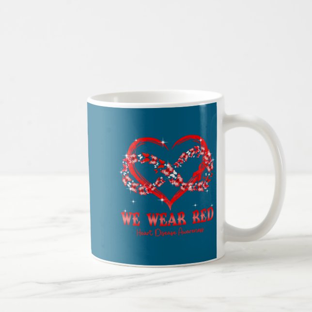 We Wear Red Butterfly Heart Heart Disease Awarenes Kaffemugg (Höger)