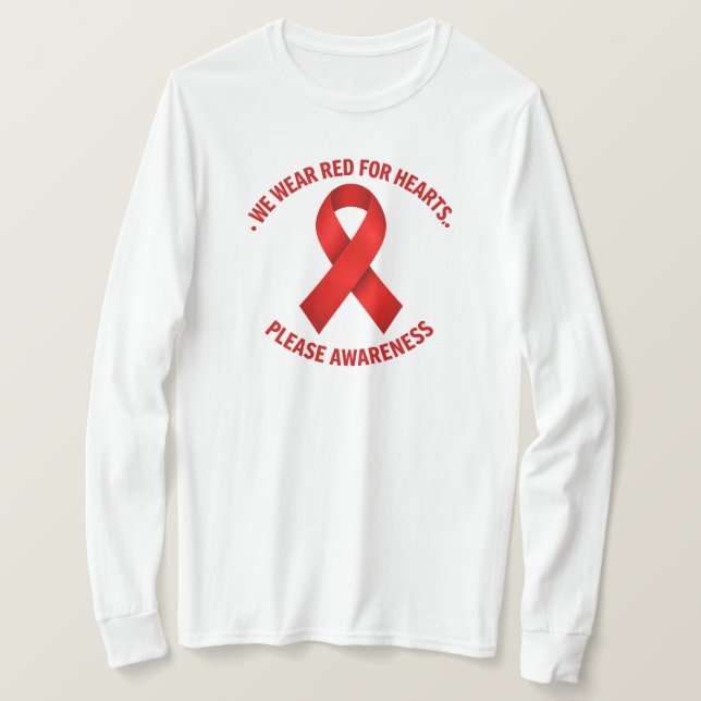 We Wear Red for Hearts – Red Ribbon Awareness T Shirt (Design framsida)