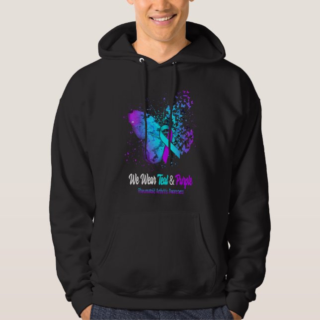 We Wear Teal And Purple Rheumatoid Arthritis Aware Hoodie (Framsida)