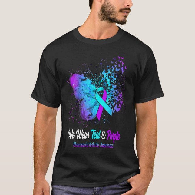 We Wear Teal And Purple Rheumatoid Arthritis Aware T Shirt (Framsida)