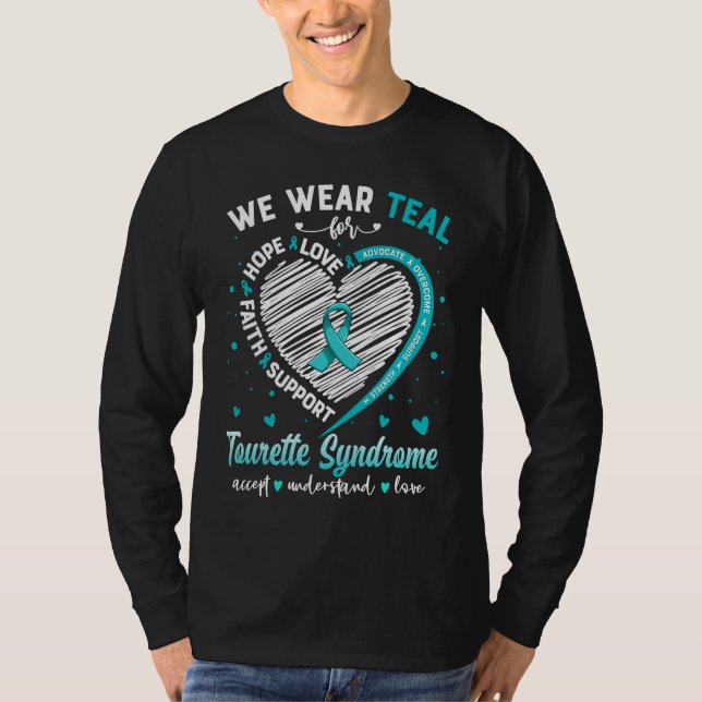 We Wear Teal For Tourette Syndrome Awareness Ribbo T Shirt (Framsida)