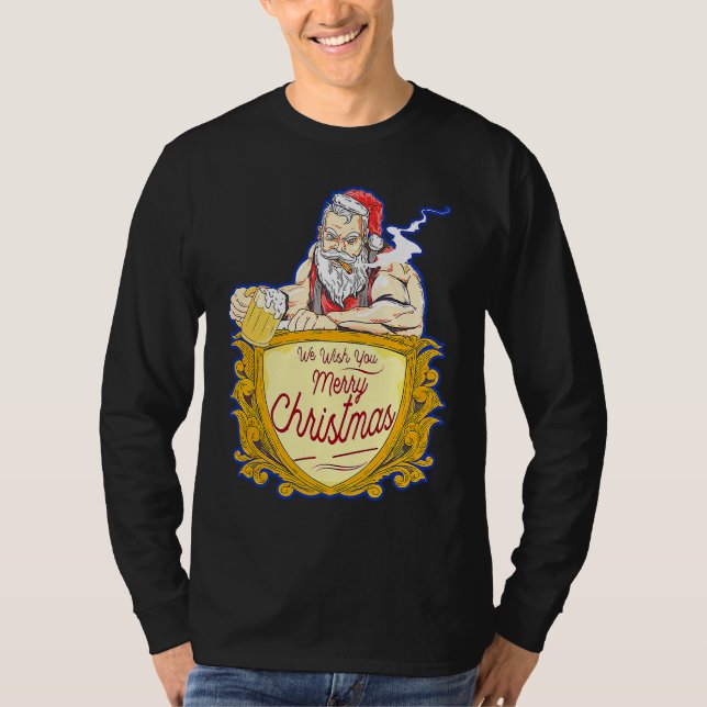 We Wish you Merry Christmas costumes Santa Claus T Shirt (Framsida)