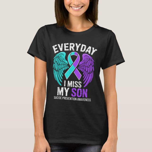 Wear Teal &amp; Purple I Miss My Son Suicide Preve T Shirt (Framsida)