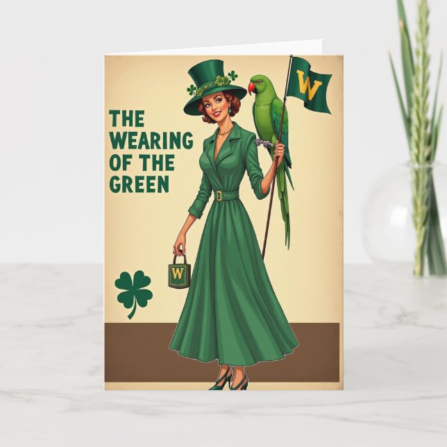 Wearing Green Woman Retro Card Kort (Framsida)