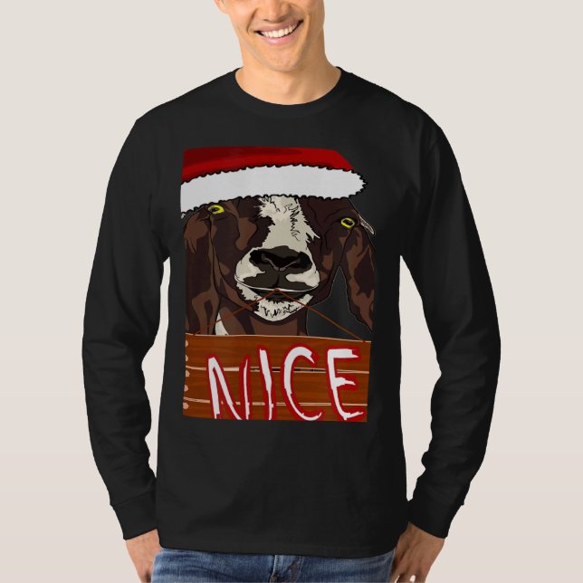 Wearing Santa Hat Nice Sign Christmas Goat T Shirt (Framsida)