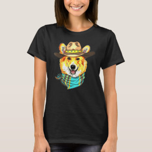 Wearing Western Cowboy Hat Long Corgi T Shirt