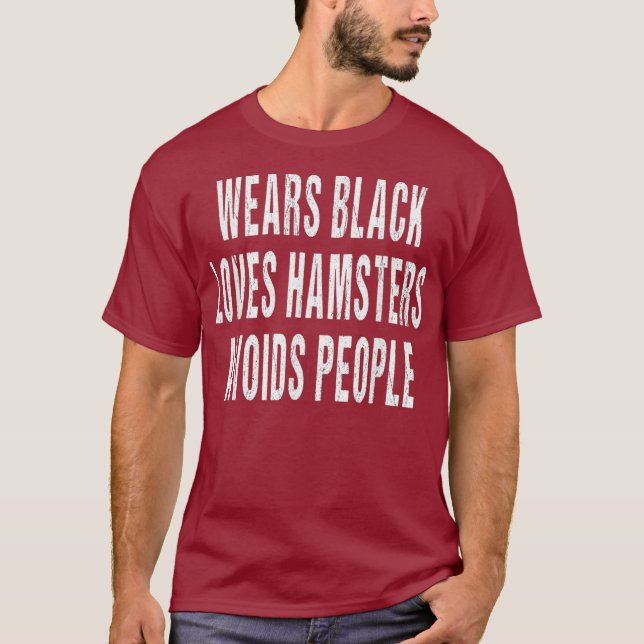 Wears Black Kärlek Hamsters Avoids People Animal T Shirt (Framsida)