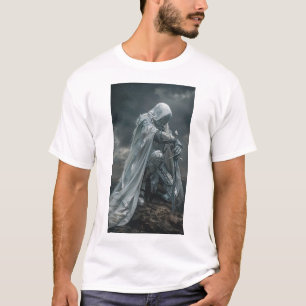 Weary Fantasy Warrior Trio Intricate White Armor T Shirt