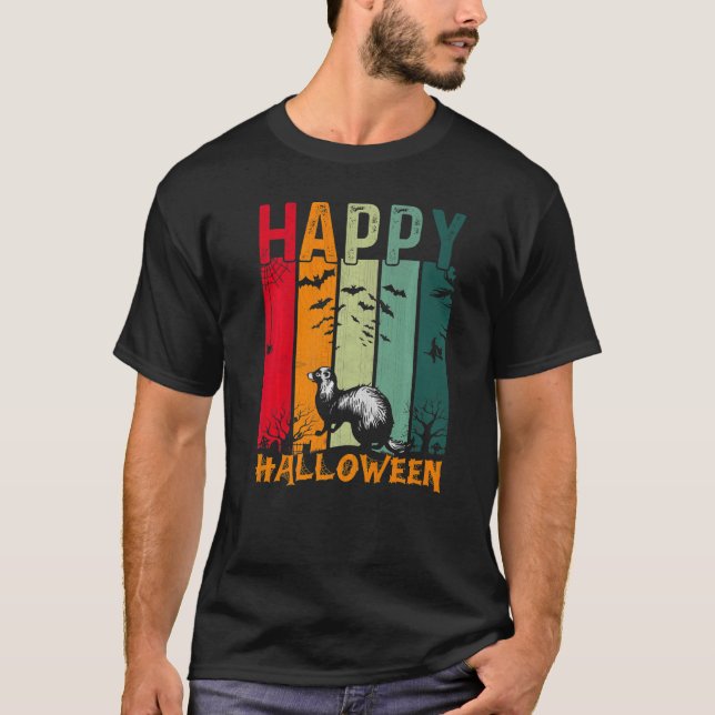 Weasel Girls Boys Retro Stil Halloween Dinner Pa T Shirt (Framsida)