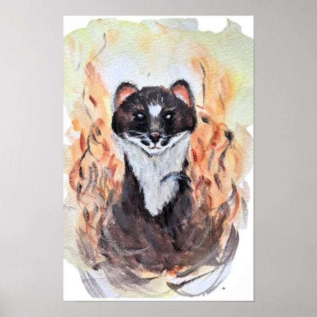 Weasel Magic Humor Totem Harmony Watercolor Mysti Poster (Framsidan)