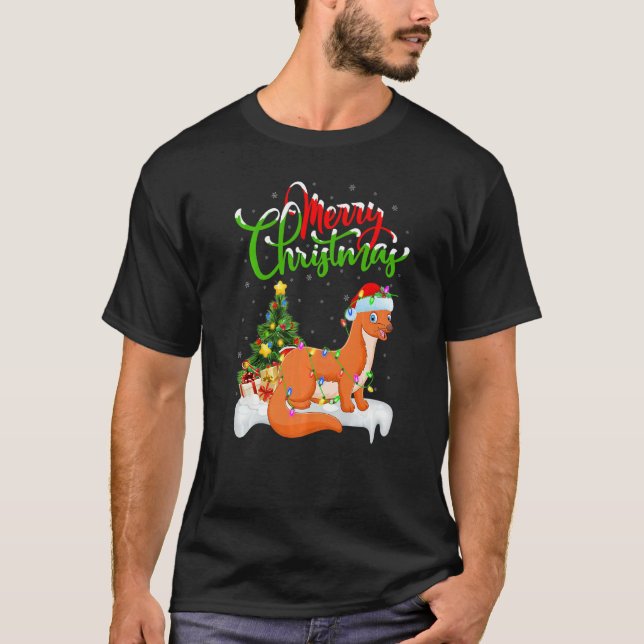 Weasel  Xmas Decorations Santa Weasel Christmas T Shirt (Framsida)