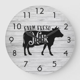 Weasted Barnboard Cow Silhouette Fresh Mjölk Stor Klocka