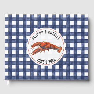 Weasted Blue Gingham Lobster Coastal Bröllop Gästböcker