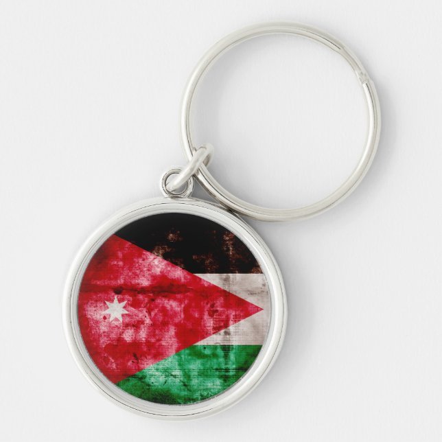 Weasted Jordanian Flagga Rund Silverfärgad Nyckelring (Framsidan)