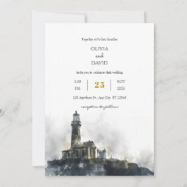 Weasted Seaside Lighthouse Island Beach Wedding Inbjudningar