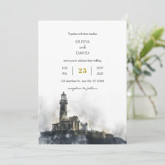 Weasted Seaside Lighthouse Island Beach Wedding Inbjudningar