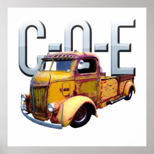 Weathered antique cab over engine delivery truck poster