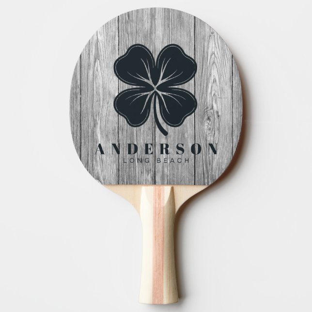 Weathered Dark Gray Wood Four Leaf Clover withName Pingisracket (Baksidan)