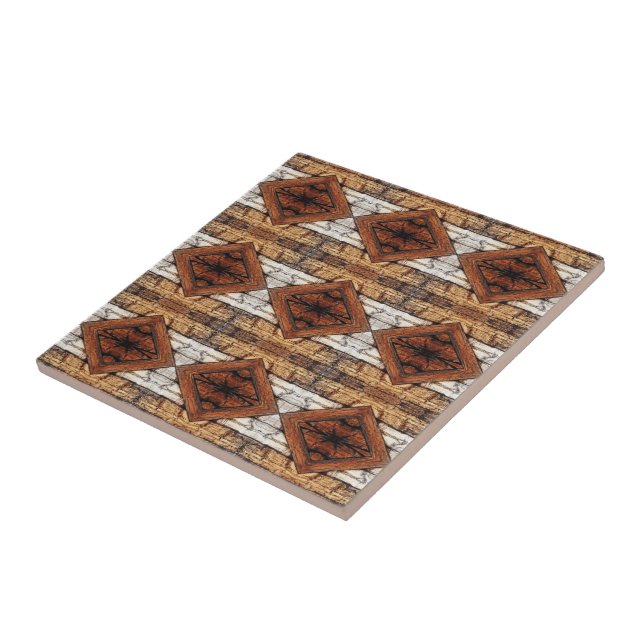 Weathered Wood Planks Diamond Pattern Mixed Media Kakelplatta (Sidan)