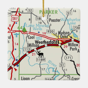 Weatherford TX Road Karta Julgransprydnad Keramik
