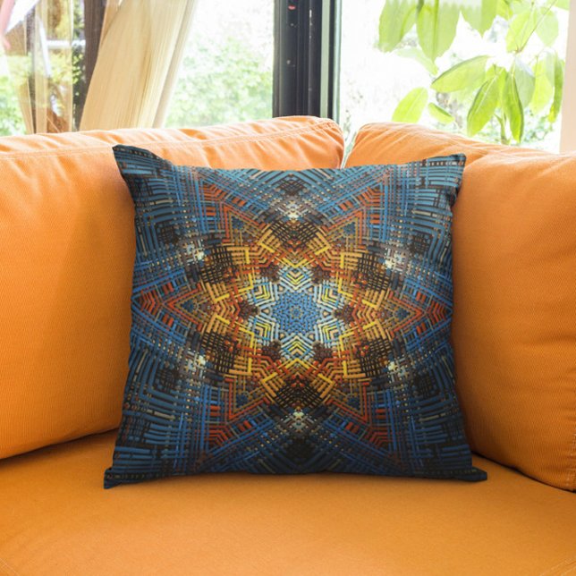 Weave Mandala Blue Gult och Red Kudde (Skapare uppladdad)