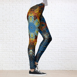 Weave Mandala Blue Gult och Red Leggings