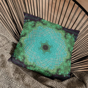 Weave Mandala Blue och Grönt Kudde