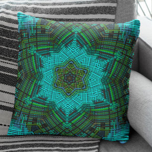 Weave Mandala Blue och Grönt Kudde