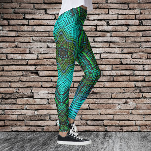 Weave Mandala Blue och Grönt Leggings