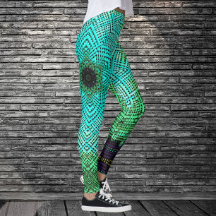 Weave Mandala Blue och Grönt Leggings