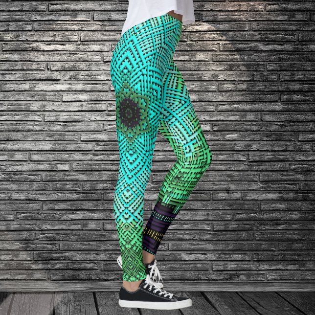 Weave Mandala Blue och Grönt Leggings (Skapare uppladdad)